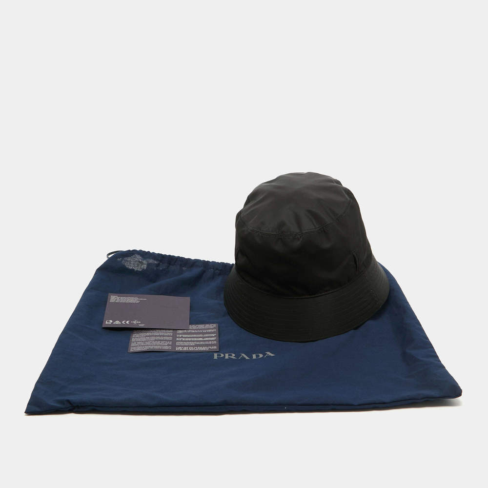 Prada Black Re-Nylon Triangle Logo Detail String Bucket Hat XL - Picture 8 of 8